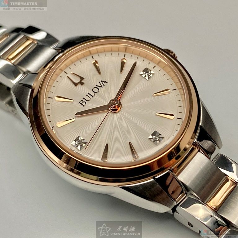 [星晴錶業]BULOVA手錶,28mm,BU00002白色錶面玫瑰金錶殼金銀相間精鋼錶帶款, , large