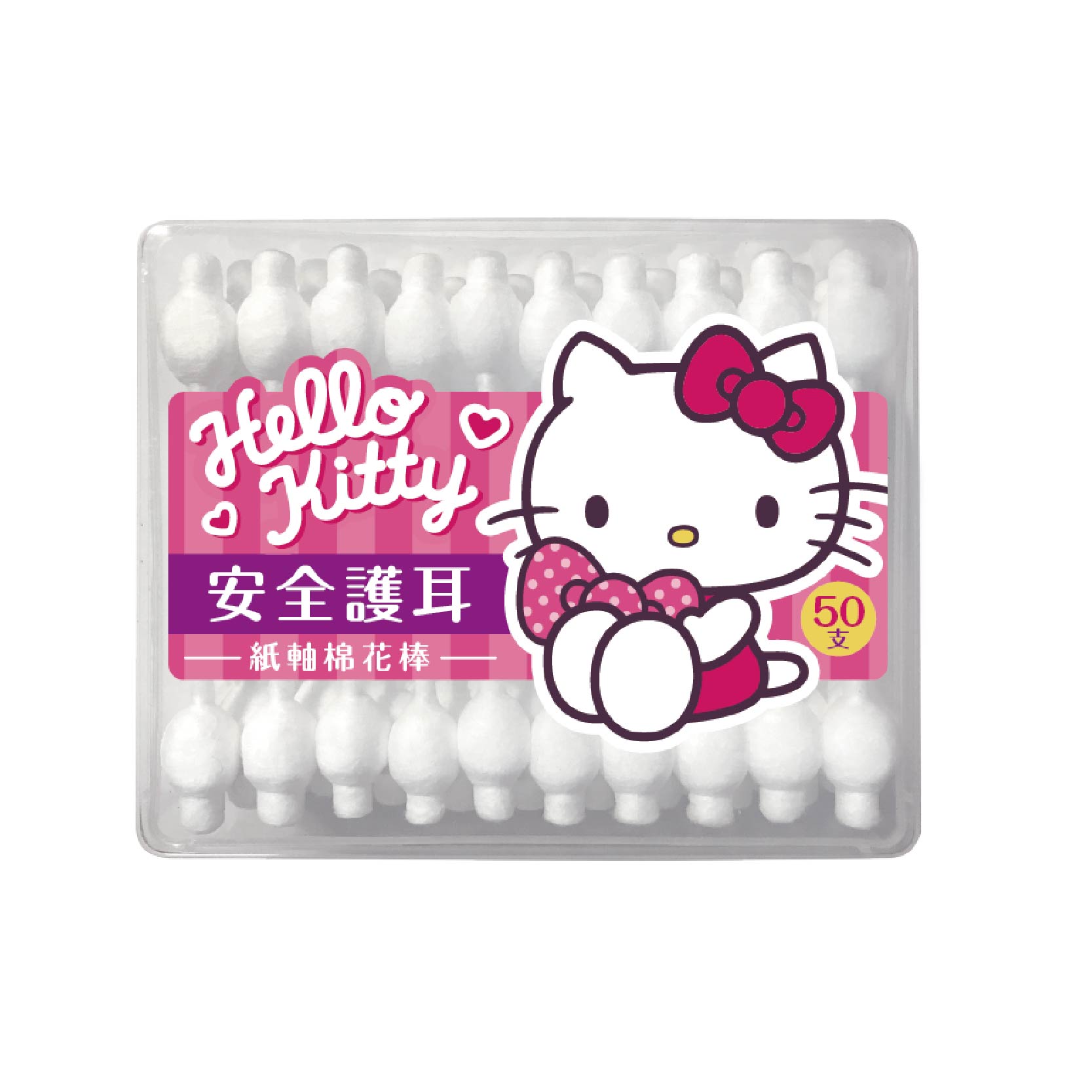 [寶富華]Hello Kitty安全護耳紙軸棉花棒50支(盒裝)(加大棉頭、避免過度深入耳朵內), , large