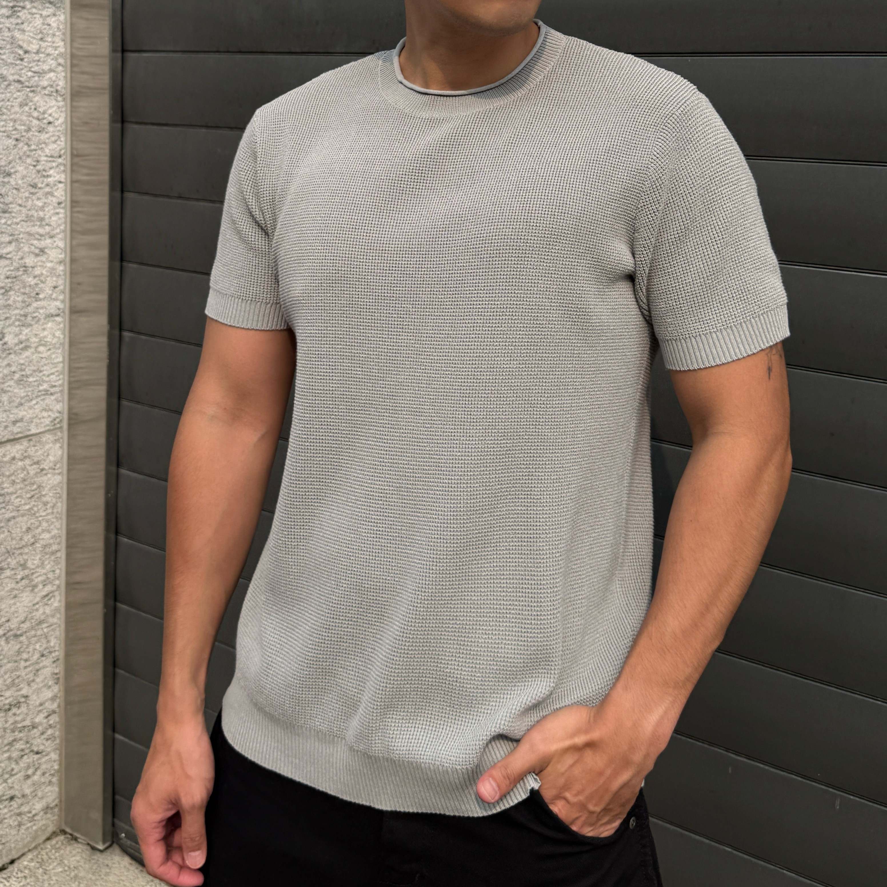 Casual-細緻華夫格短T, , large