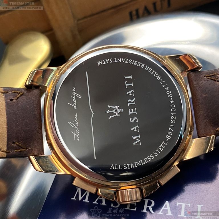 [星晴錶業]MASERATI手錶,44mm,R8871621004古銅色錶面玫瑰金錶殼咖啡色真皮皮革錶帶款, , large