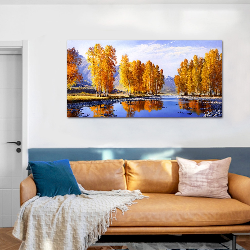 【御畫房】金秋溪水 國家一級畫師手繪油畫60&times;120cm(VF-124), , large