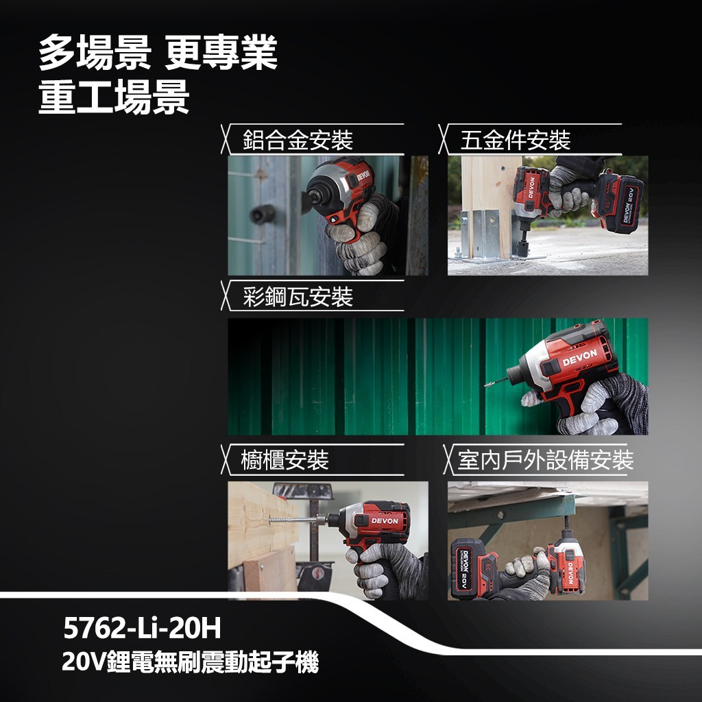 WIN五金 DEVON 大有 20V 無刷衝擊起子機 <5762-Li-20+4.0電池組> 240牛頓米 單手快換軸套 薄鐵厚鐵模式, , large
