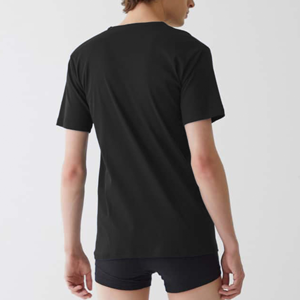 【日本郡是Gunze】日本製 COOLMAGIC 100%純棉 男士機能涼感 V領 短袖內衣 T-shirt(白色/黑色), , large