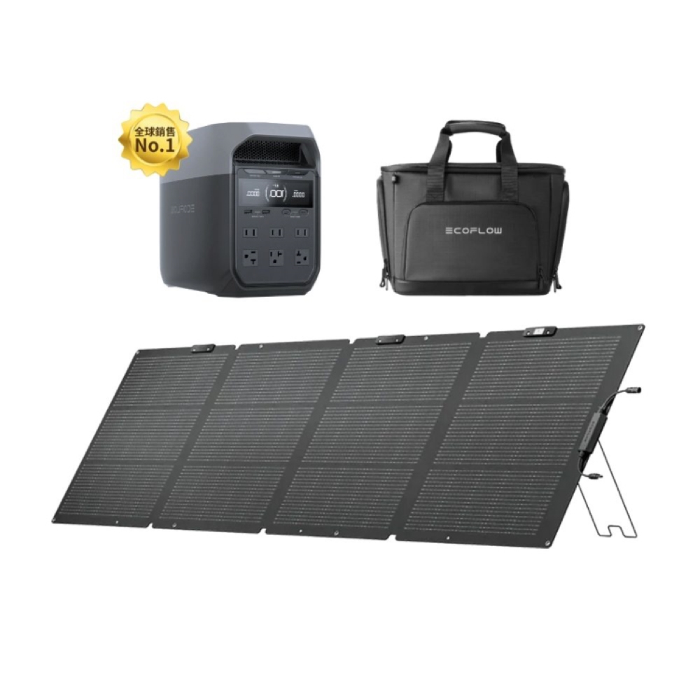 【固士特】EcoFlow Delta 3 戶外儲電設備+110W 太陽能板+防水收納包(防颱必備 停電神器), , large