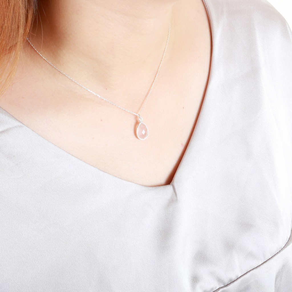 【Angel & Me】水滴 粉晶 (大) Rose Quartz s925 純銀 項鍊 禮物, , large