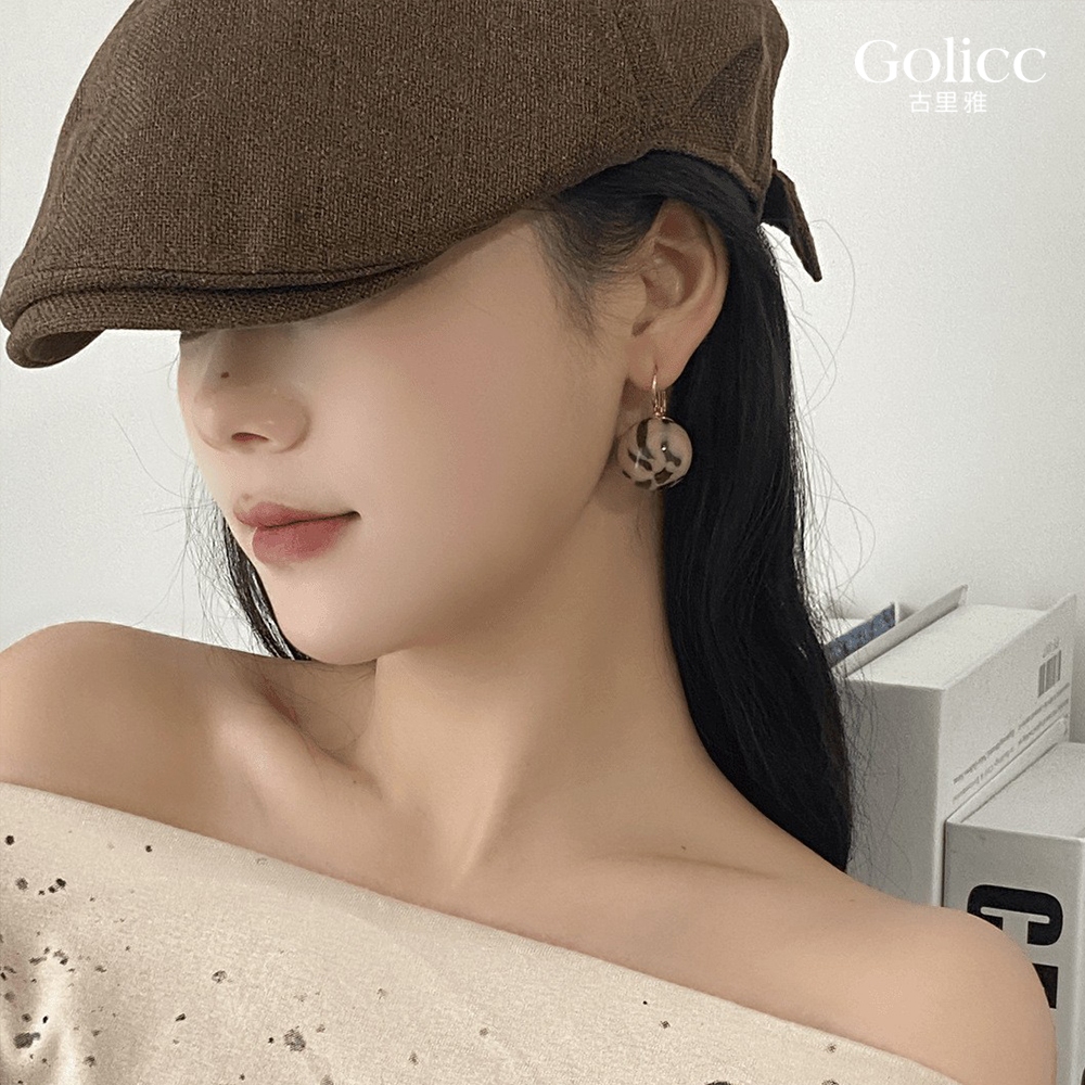 【Gulicc】古莉可 耳環 復古豹紋球耳扣, , large