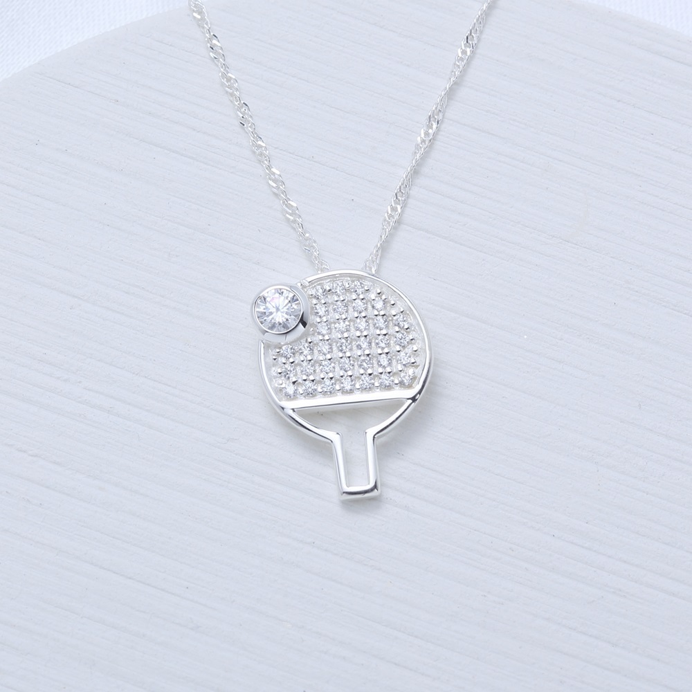 【Angel & Me】Table Tennis Racket 5A CZ s925 sterling silver necklace gift, , large