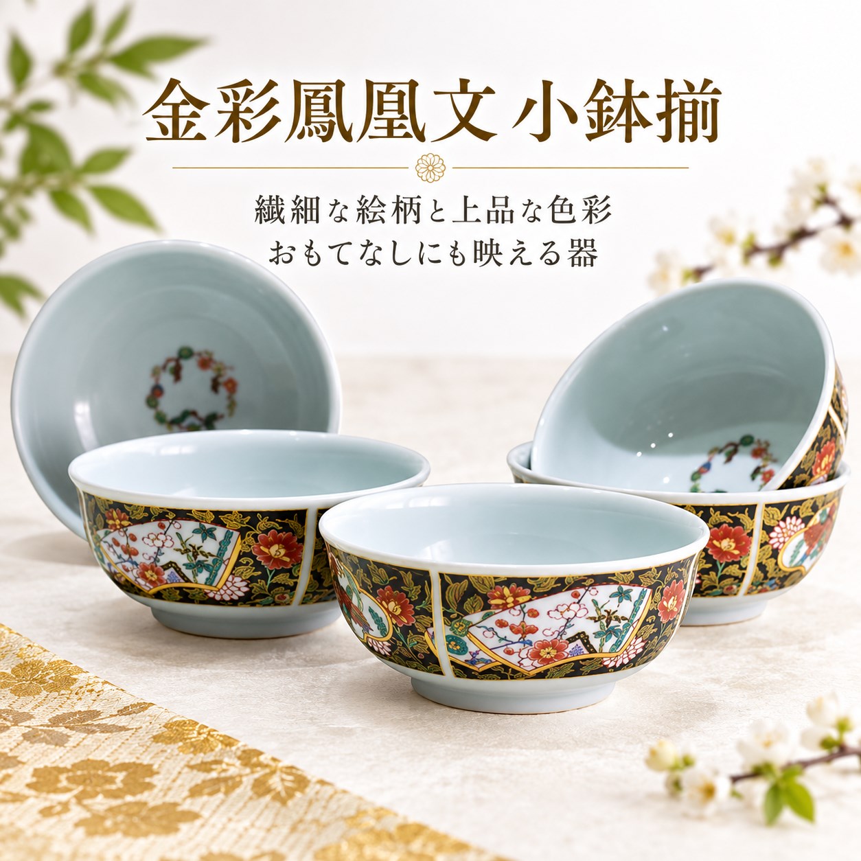 【HIYASU日安工坊】金彩鳳凰文 小缽揃 <化粧>, , large