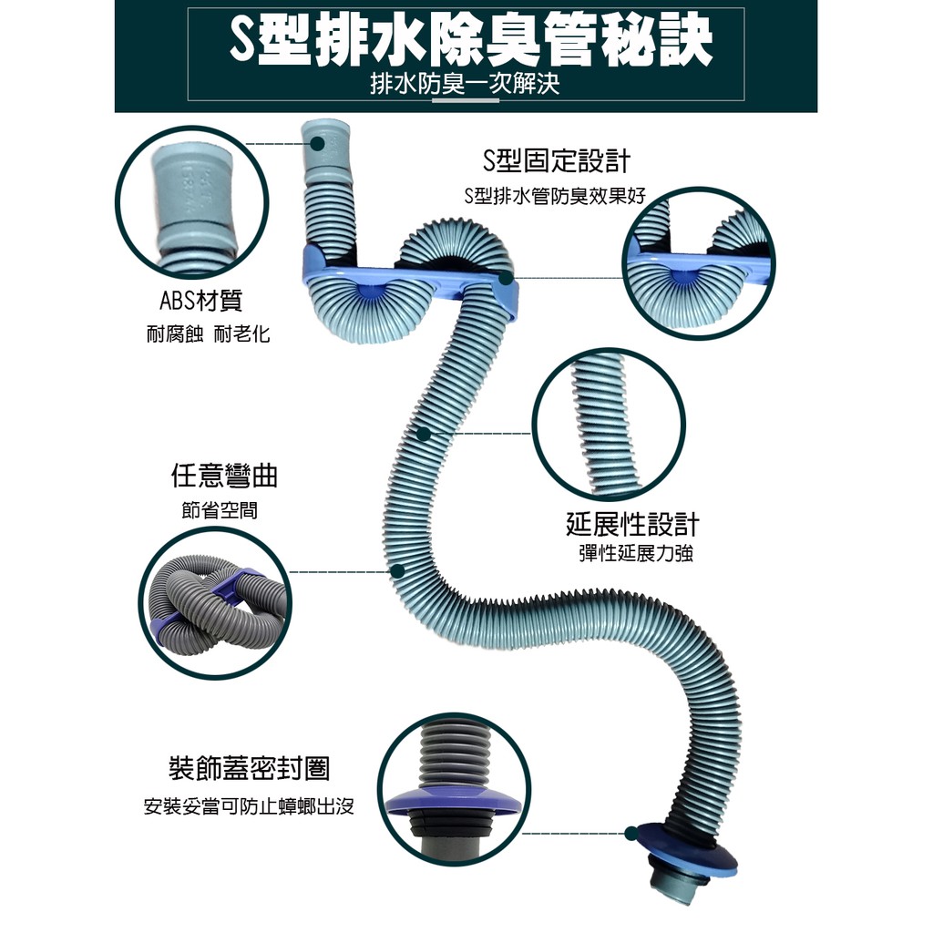 GS MALL 台灣製造 3尺S型排水軟管 流理台軟管 排水軟管 除蟲軟管 3尺排水軟管 S型排水軟管 軟管, , large