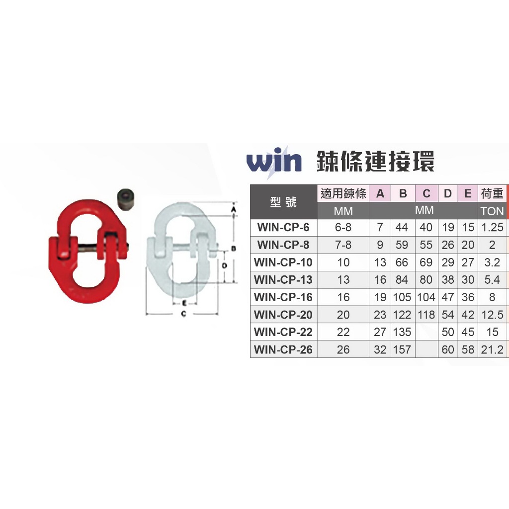 WIN五金  鍊條連接器 鍊接 CP-13 5.4T 鍊目 鍊條組合器 吊重鍊條 寬口鉤 貨櫃鉤 鏈接 連接環 鋼鏈連接器, , large