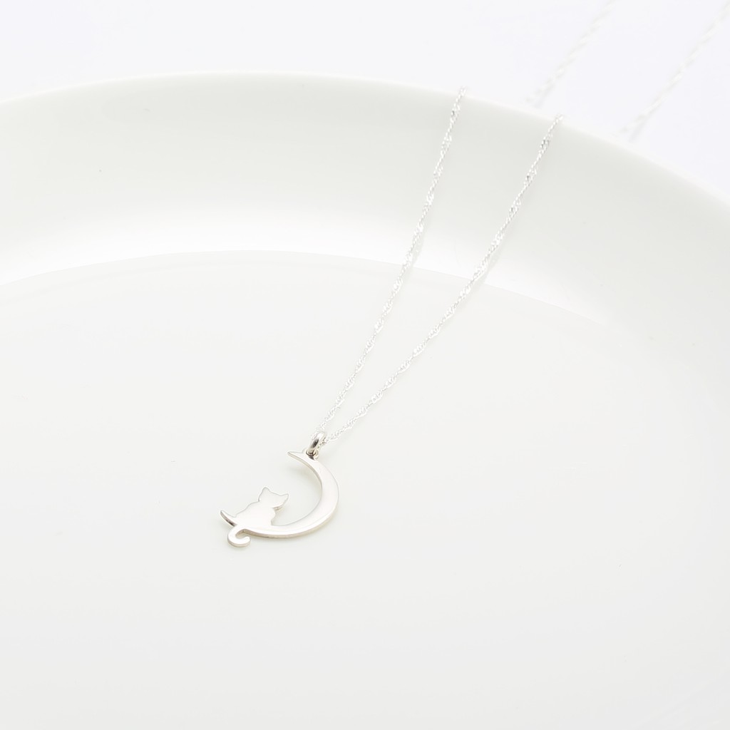 【Angel & Me】Cat On The Moon s925 sterling silver necklace Birthday gift, , large