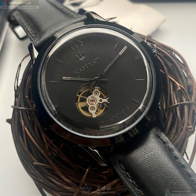 [星晴錶業]MASERATI手錶,42mm,R8821133001黑色錶面黑錶殼深黑色真皮皮革錶帶款, , large