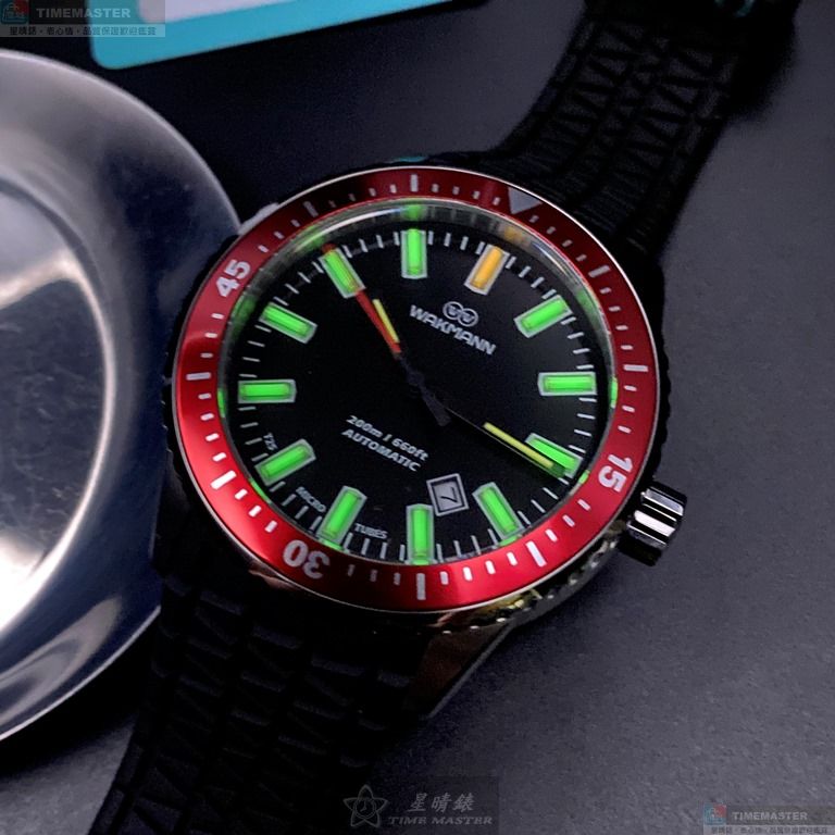 [星晴錶業]WAKMANN手錶,44mm,WA00008黑色錶面可樂圈錶殼深黑色矽膠錶帶款, , large
