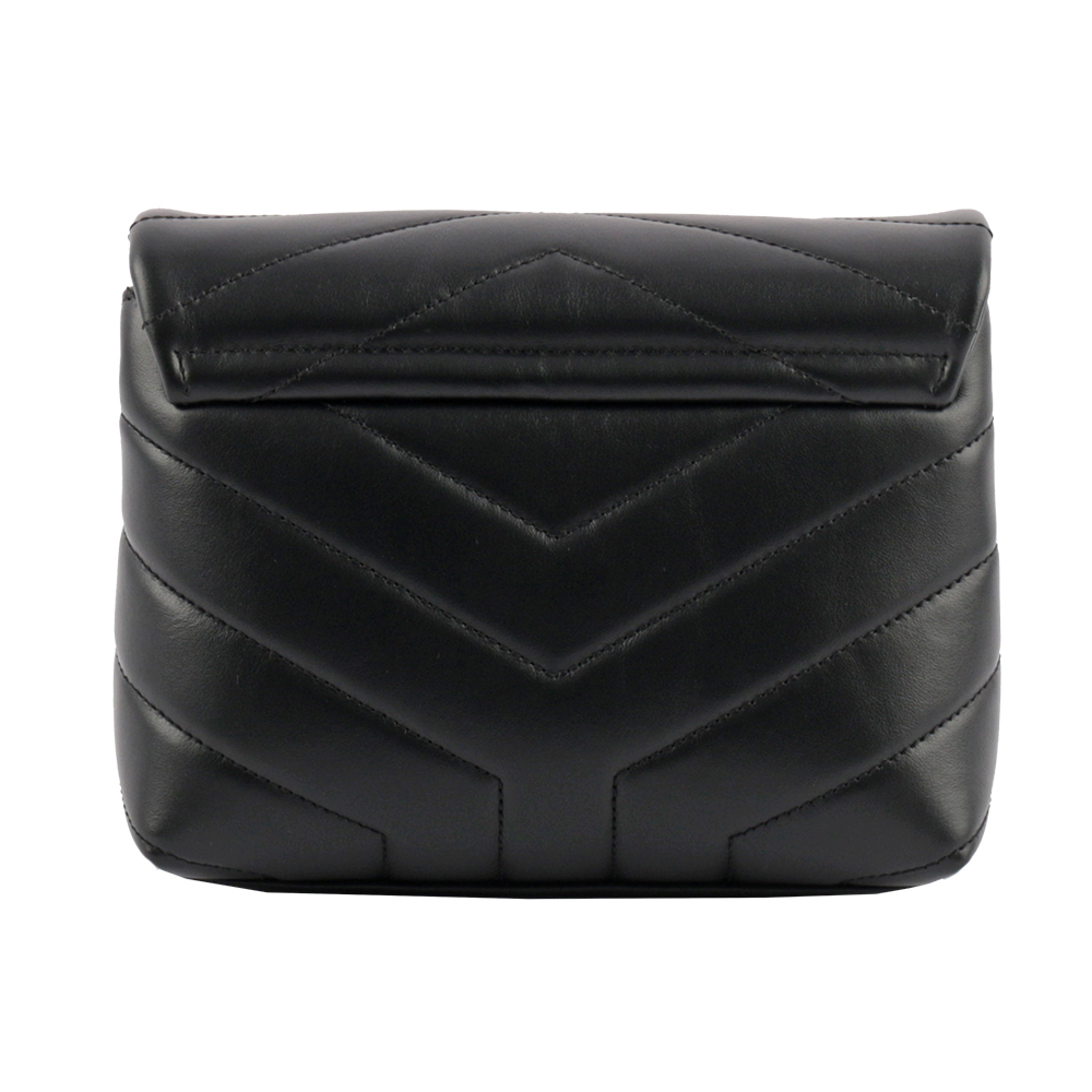 YSL Monogram Lou Lou 銀釦V紋小牛皮斜背包/MINI/黑色, , large