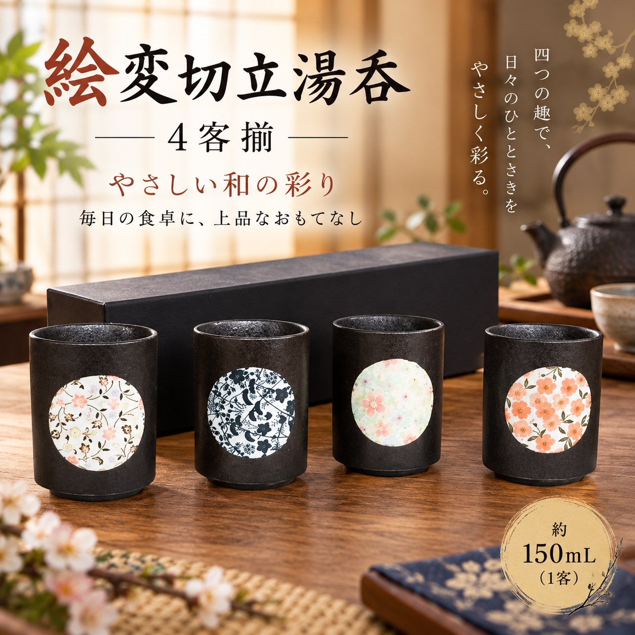 【HIYASU日安工坊】繪變切立湯吞 4P, , large