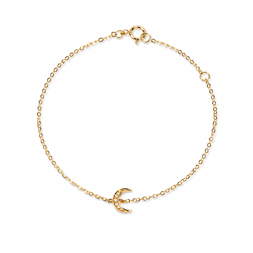 【A'jane 】18k金 天然真鑽月牙手鍊 月亮鑽石手鍊 K金手鍊-A052506-001, , large