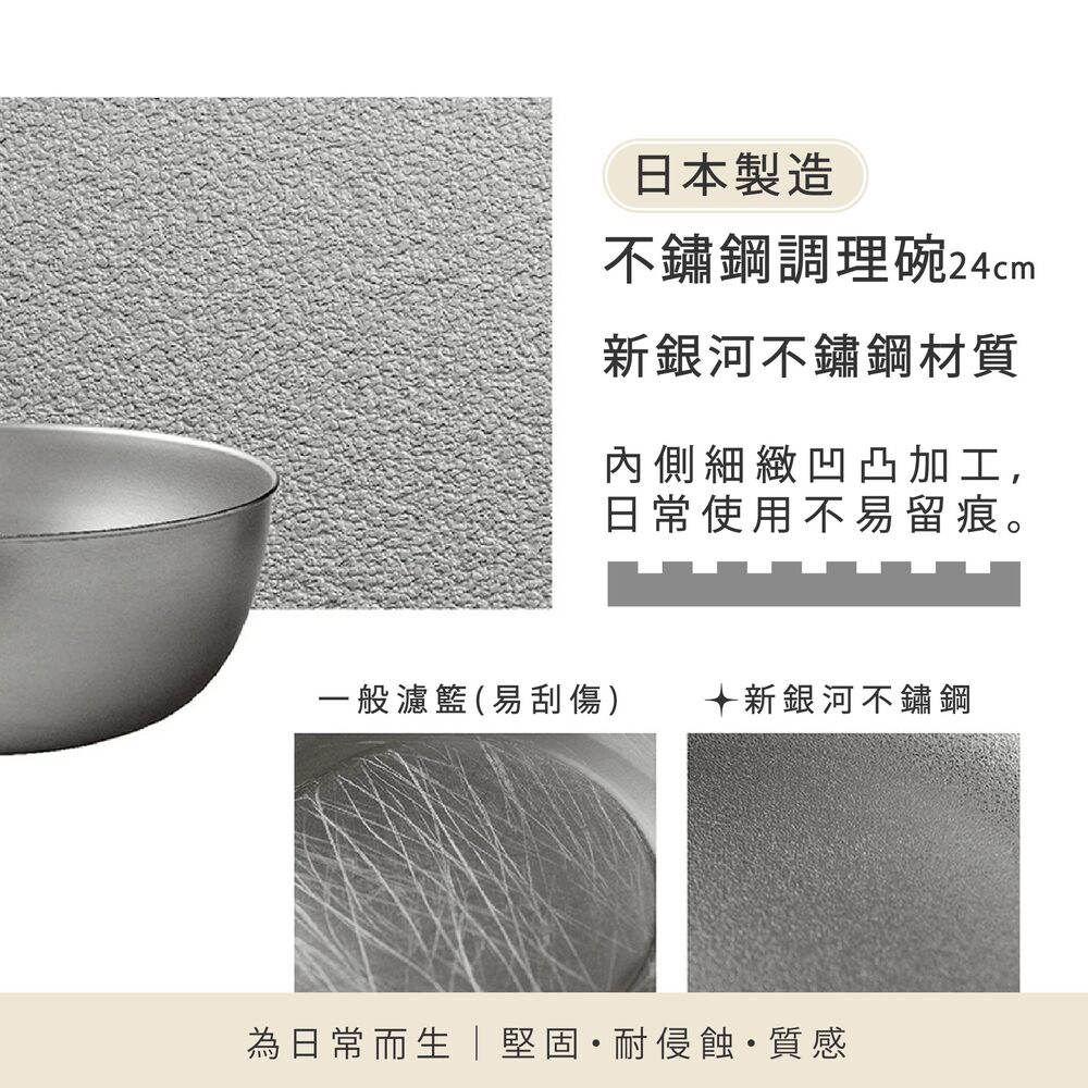 日本Arnest 逸品物創 不鏽鋼料理盤+不鏽鋼瀝水濾網+不鏽鋼調理碗-24cm, , large