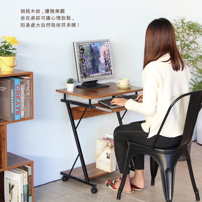 電腦桌 工作桌 書桌 移動桌 桌子 移動邊桌 行動辦公桌 學生桌 PC306, 胡桃木色, large