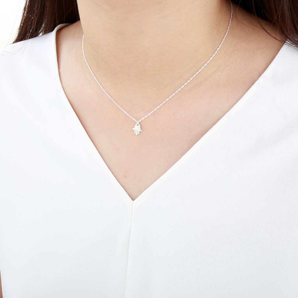 【Angel & Me】Fatima hand Hamsa s925 sterling silver necklace Birthday gift, , large