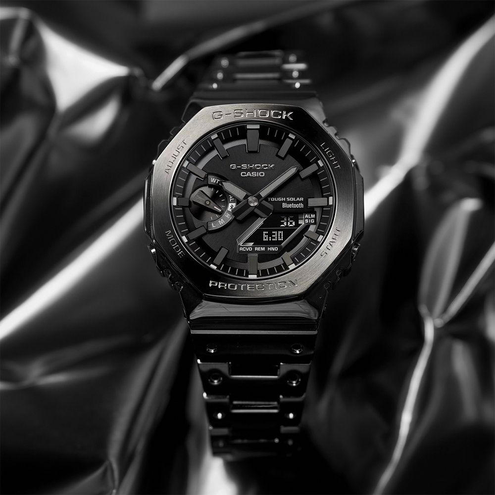CASIO 卡西歐 G-SHOCK八角 全金屬版 太陽能藍芽雙顯手錶-黑 GM-B2100BD-1A, , large