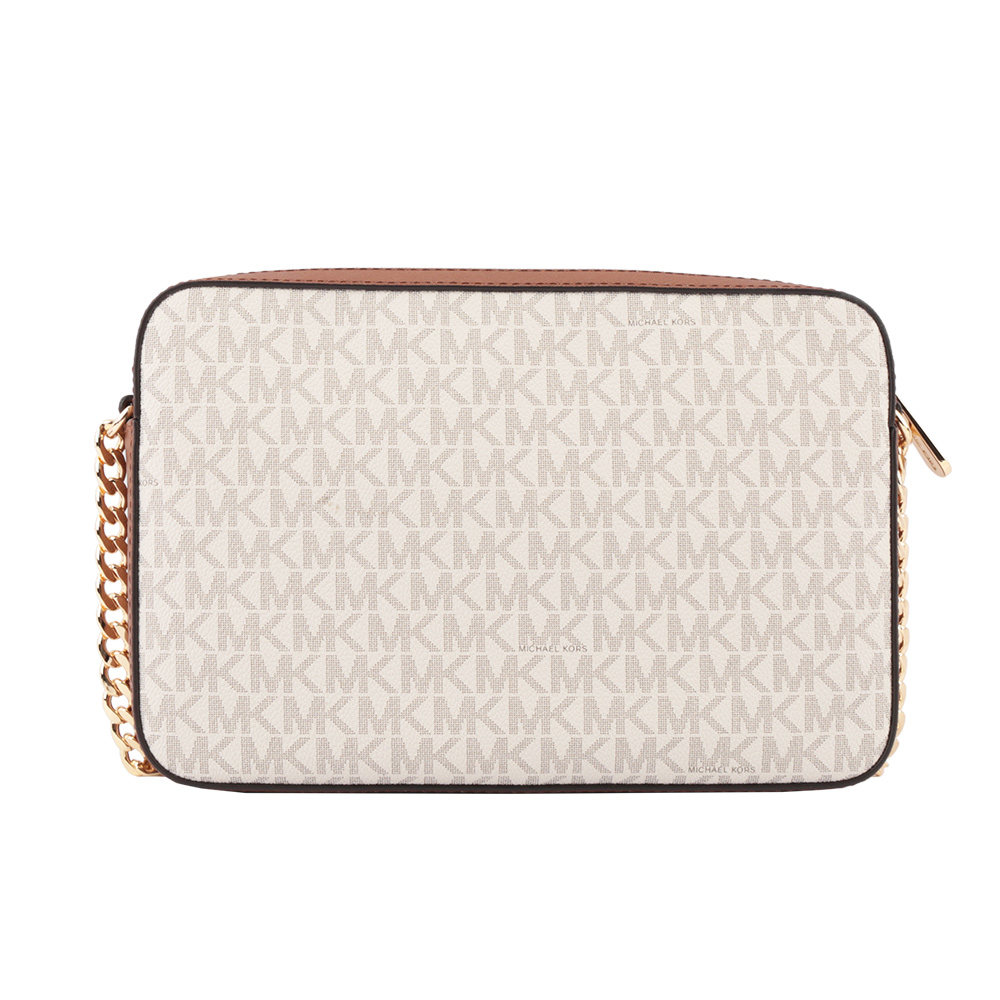 Michael Kors 金字滿版LOGO拚色方形鏈帶斜背包/香草色/淺駝, , large