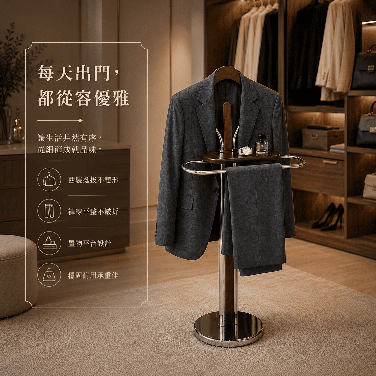 【ROOMIX】MIT台灣製 西裝衣帽架 木紋 配重底座 西裝架 衣帽架 玄關收納架, , large