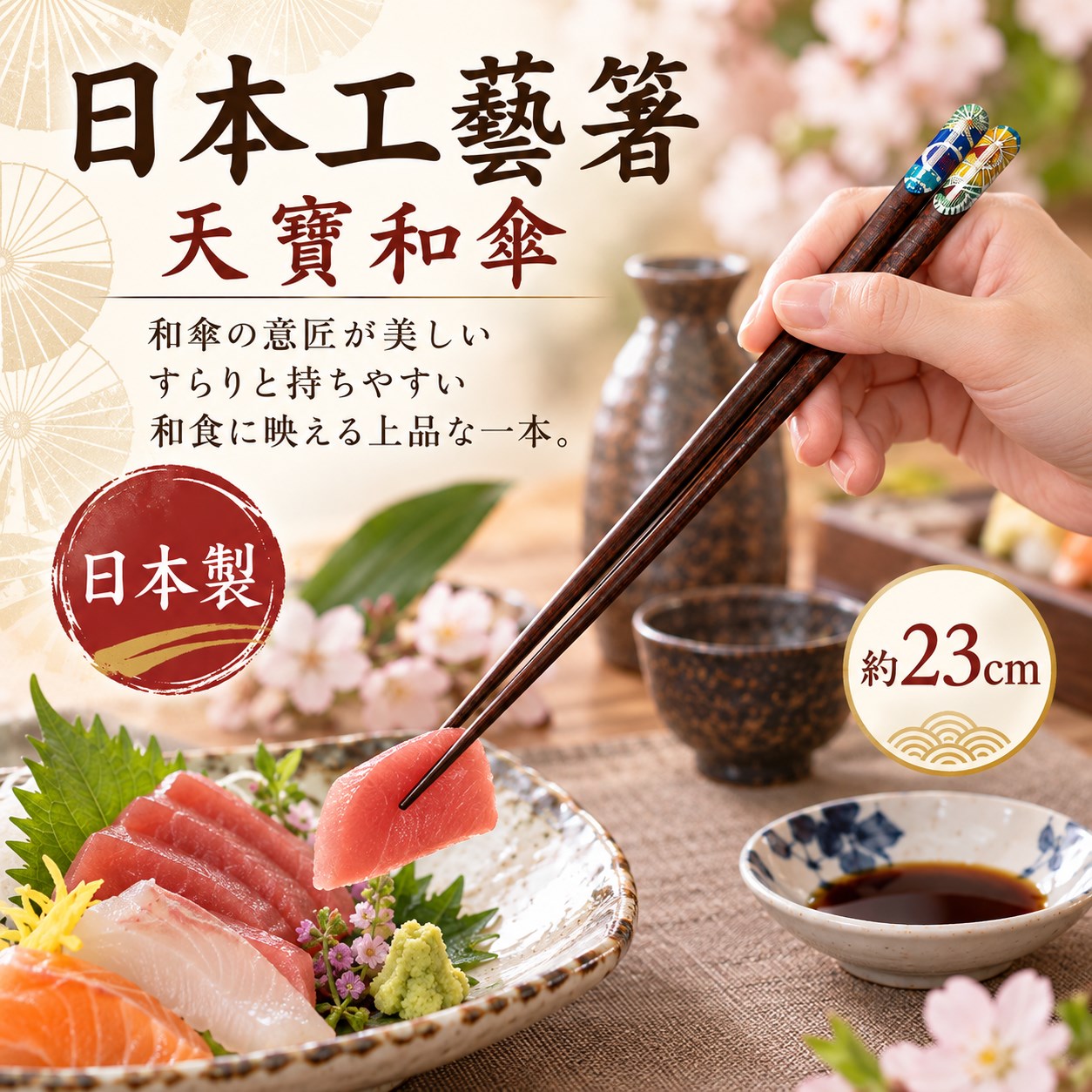【HIYASU日安工坊】日本工藝箸-天寶和傘 23cm, , large