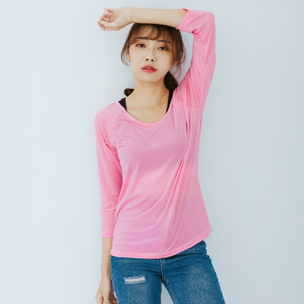 【NEONER】Ultra-Light Cooling 3/4 Sleeve Top &ndash; White (Slim Fit, Stretchy), , large