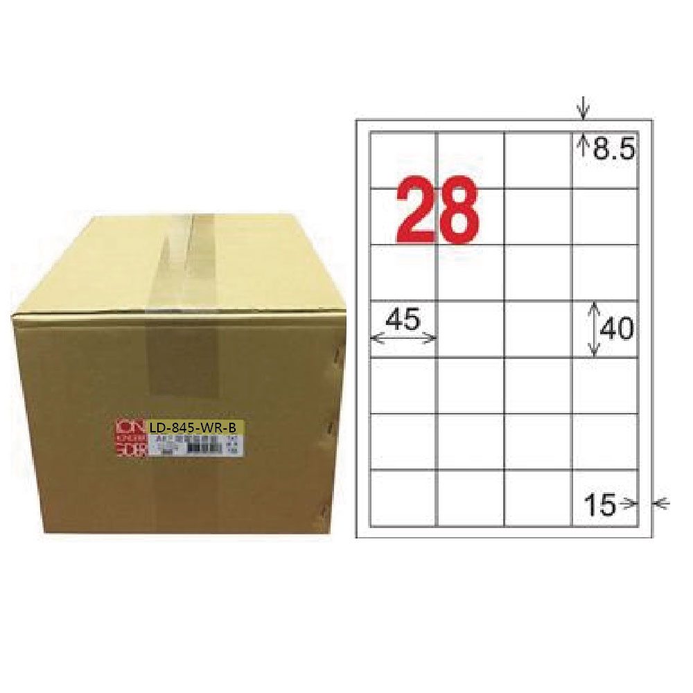 【龍德】LONGDER 三用電腦標籤 A4 28格 40*45mm可再貼1000張/箱 LD-845-WR-B(適用雷射、噴墨、影印), , large