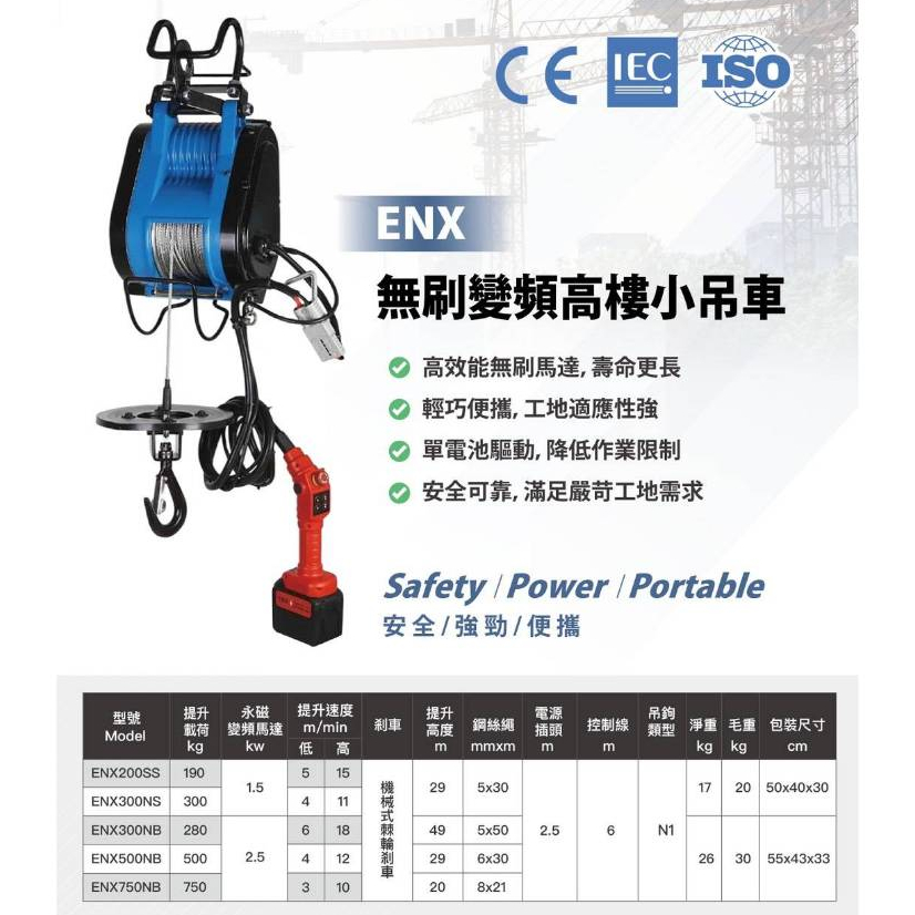 WIN五金 松盈牌 song win 18V <ENX-200SS單主機+無線>電式小金剛 充電式電動吊車 18V高樓小吊車 電動絞盤 通用牧田, , large