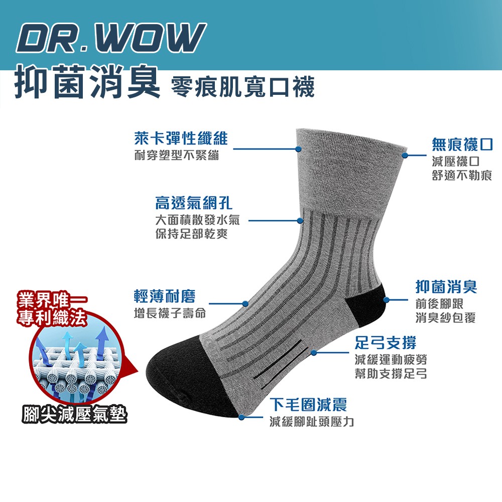 【現貨】MIT台灣製DR.WOW 抑菌消臭零痕跡寬口襪 女款 DR5722, , large