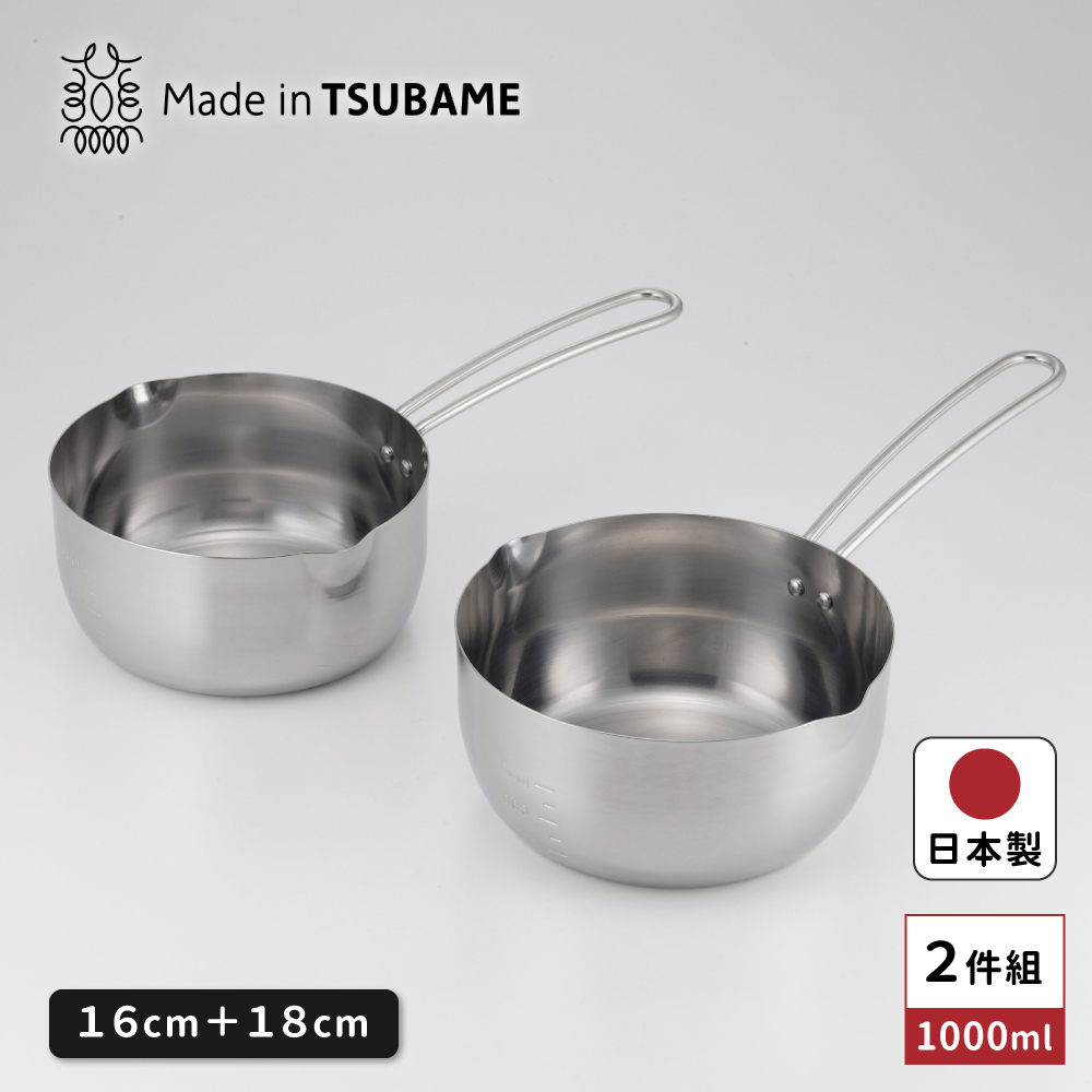 【Shimomura Kihan】Japan-Made All-Stainless Steel Instant Noodle Pot Single-Handle Saucepan Set of 2 (16cm + 18cm / Dishwasher-Safe), , large