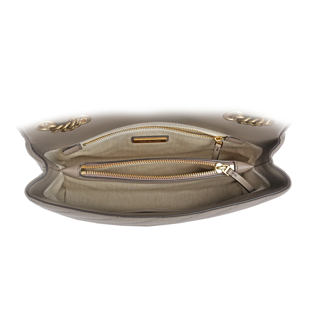 TORY BURCH Kira 縫線設計翻蓋肩背/斜背鍊包/灰色, , large
