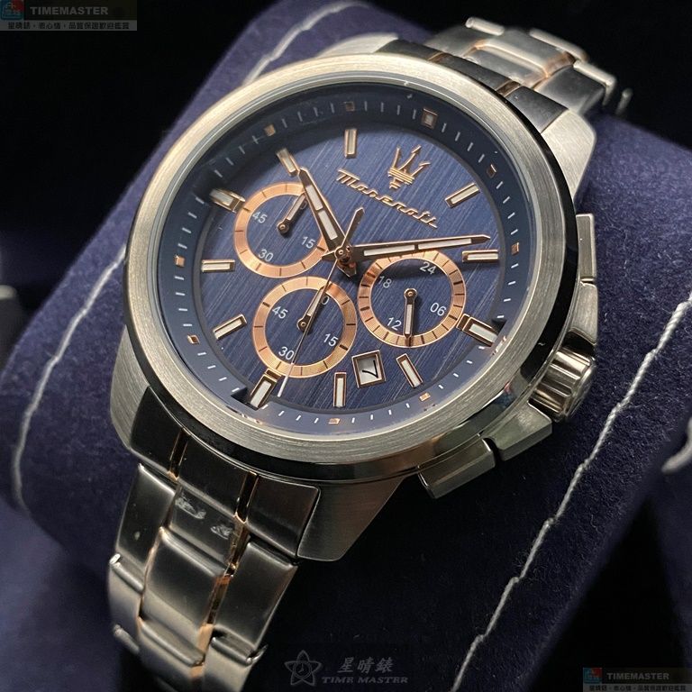 [星晴錶業]MASERATI手錶,44mm,R8873621008寶藍色錶面銀錶殼銀色精鋼錶帶款, , large
