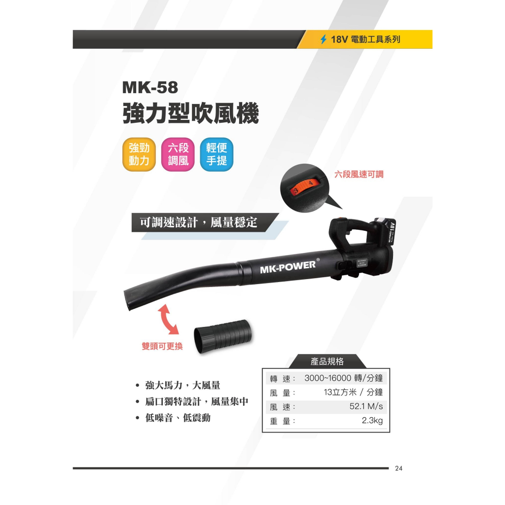 WIN五金 MK-POWER 18V吹吸風機 <MK-58+4.0電池組> 通用牧田電池款 大吹風機 吹葉機 吹風機 園藝工具 鼓風機, , large