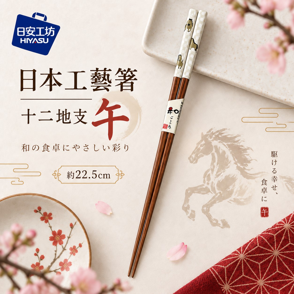 【HIYASU日安工坊】日本工藝箸-十二地支 午, , large