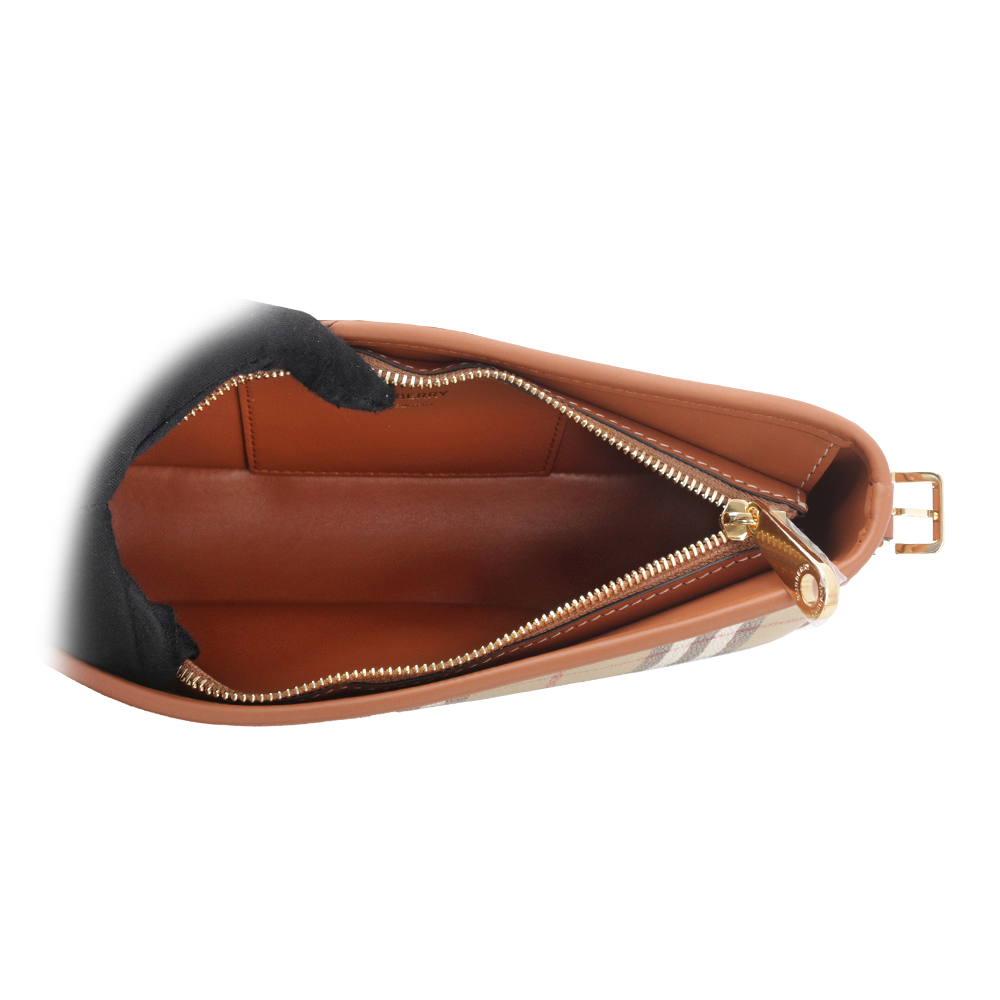 BURBERRY Sling 經典格紋風衣釦肩背包/經典米色/石楠木棕色, , large