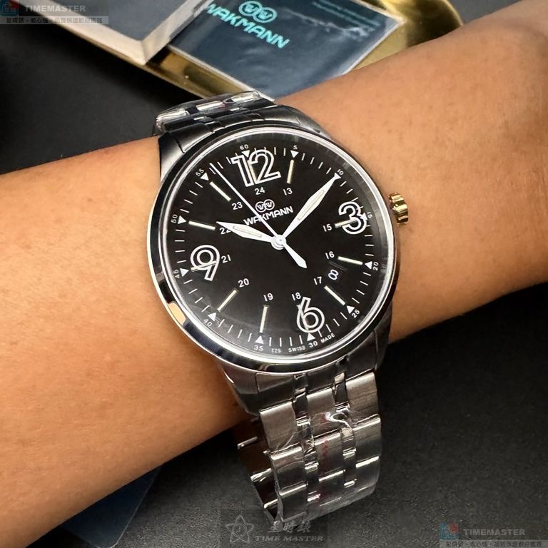 [星晴錶業]WAKMANN手錶,40mm,WA00051黑色錶面銀錶殼銀色精鋼錶帶款, , large