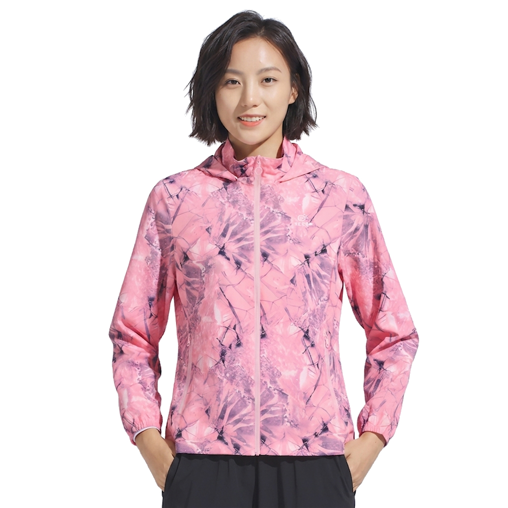 620038女款印花連帽彈力防曬外套 (拉鍊口袋 彈力舒適 連帽遮陽 防曬抗UV), , large