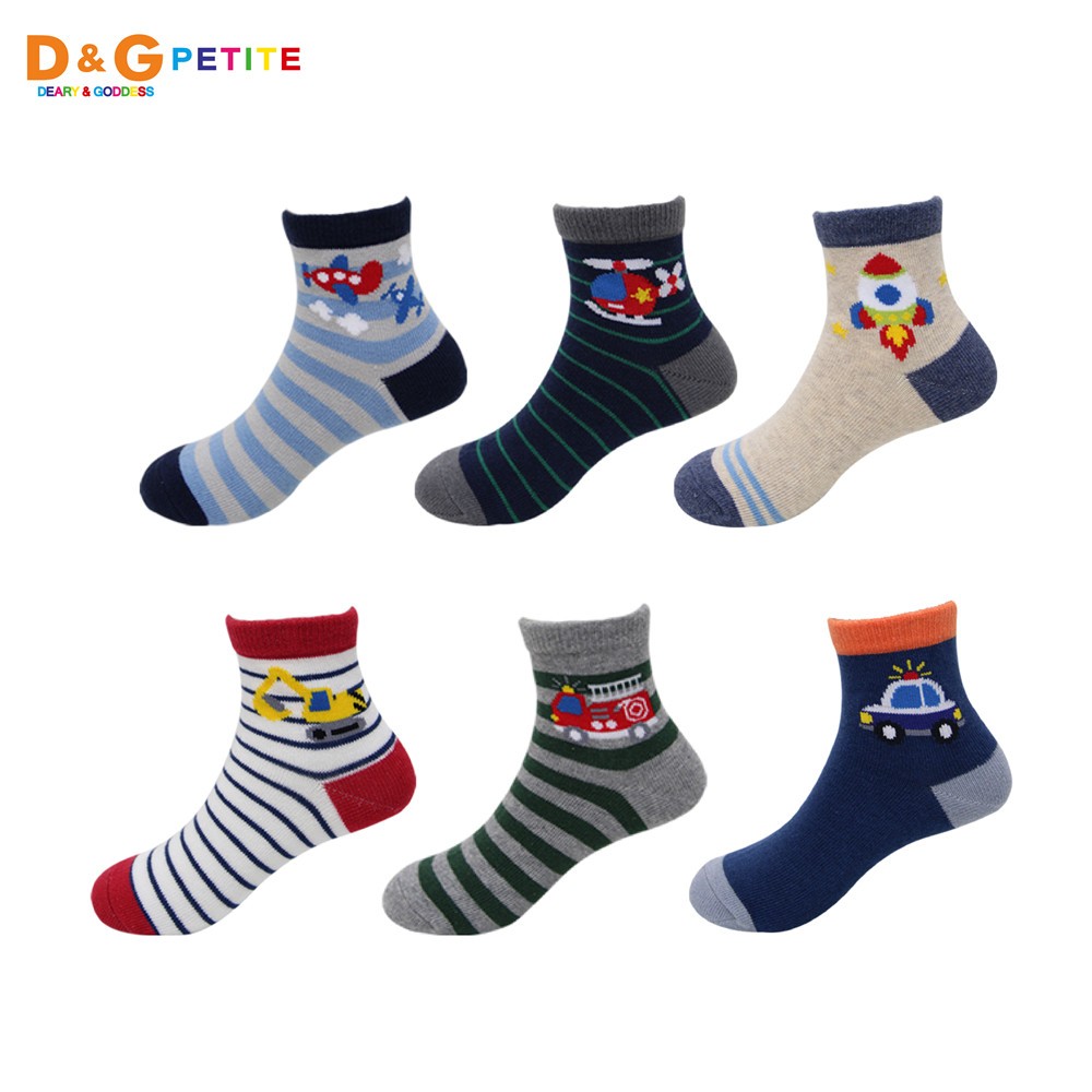 【D&G】交通工具大集合百搭男童短襪-飛機 直升機 火箭 挖土機 消防車 警車, , large