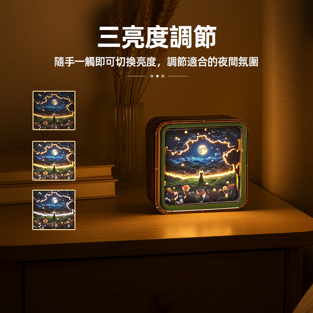 【上手家居】3D拼圖夜燈手做材料包 月色柔影(diy材料包/diy手作/手工材料包), , large