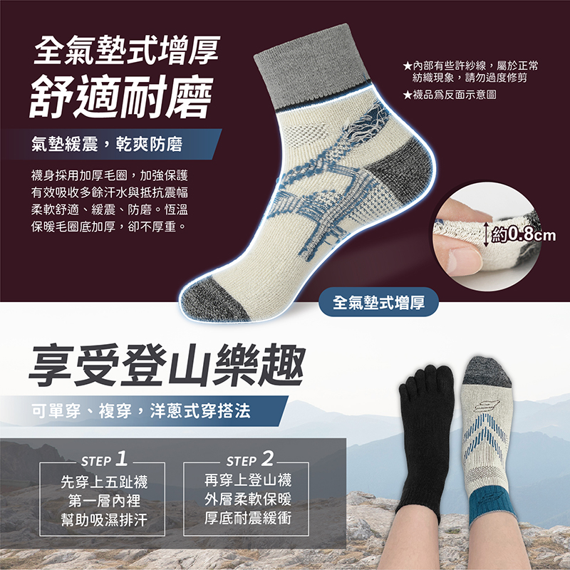 [FAV] 美麗諾羊毛中筒厚底登山襪 PRO級 (1雙)-型號:88, , large