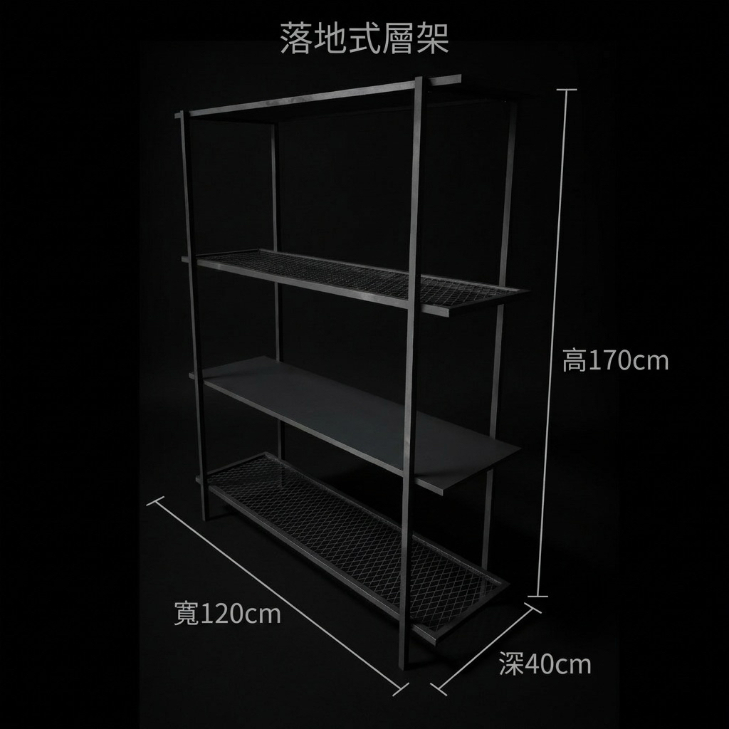 【 SHAONIANNA.TW 】一體成型工業風四層網型收納鐵架｜落地式耐用層架.工業風一體成型四層收納鐵架, , large
