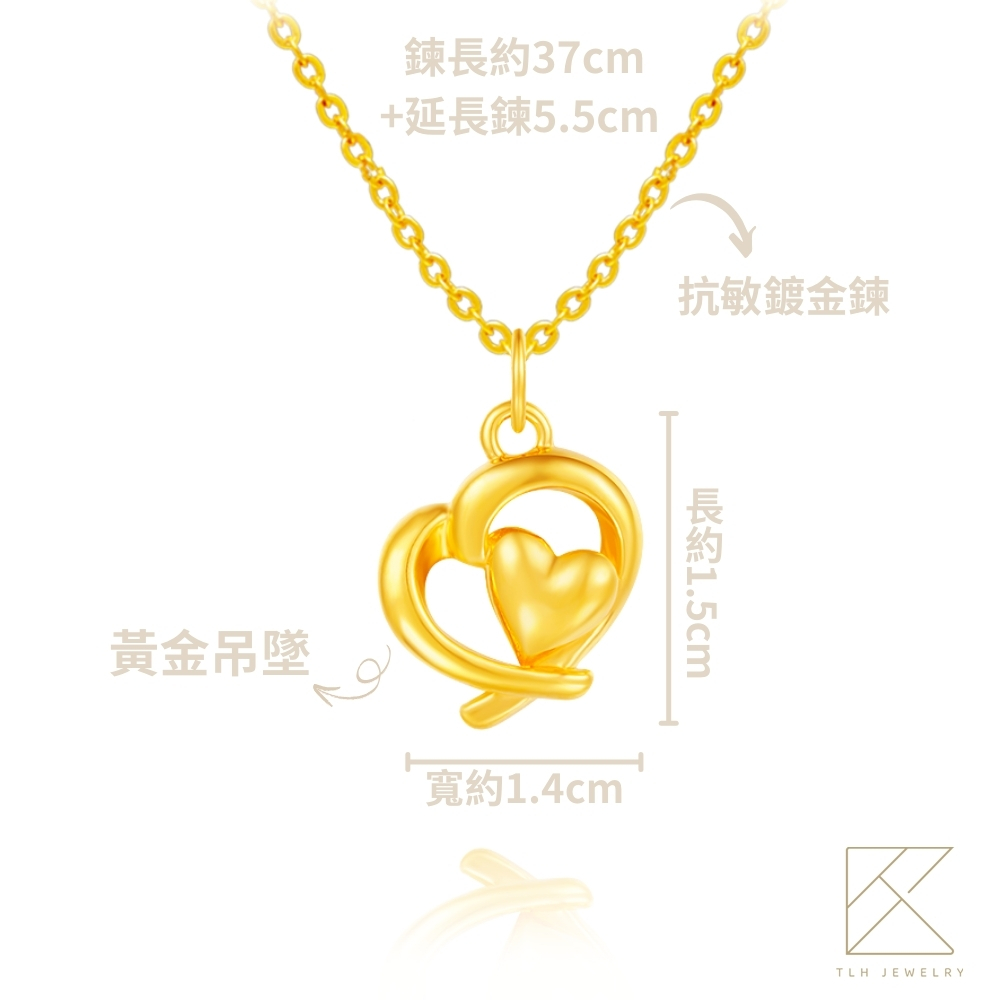 【TLH】黃金墜項鍊 純金999 金戀雙心 約重0.13錢&plusmn;0.01, , large
