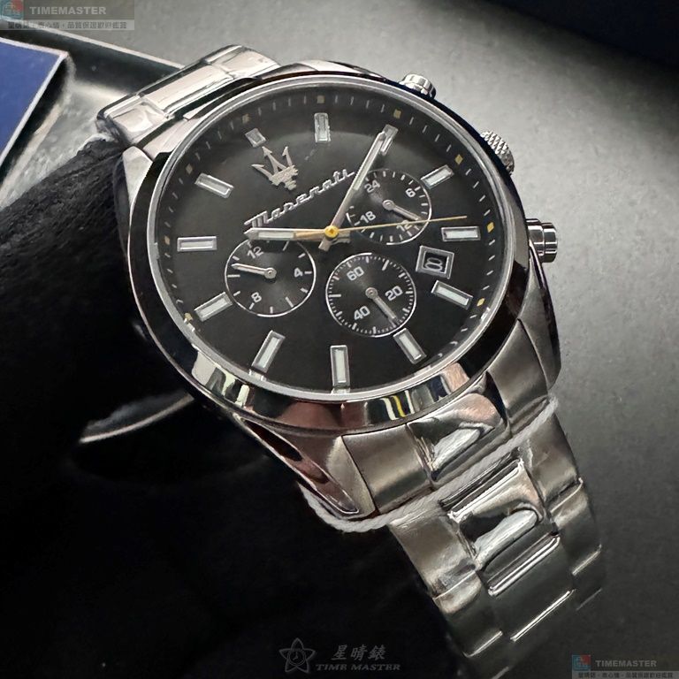 [星晴錶業]MASERATI手錶,42mm,R8853151010黑色錶面銀錶殼銀色精鋼錶帶款, , large