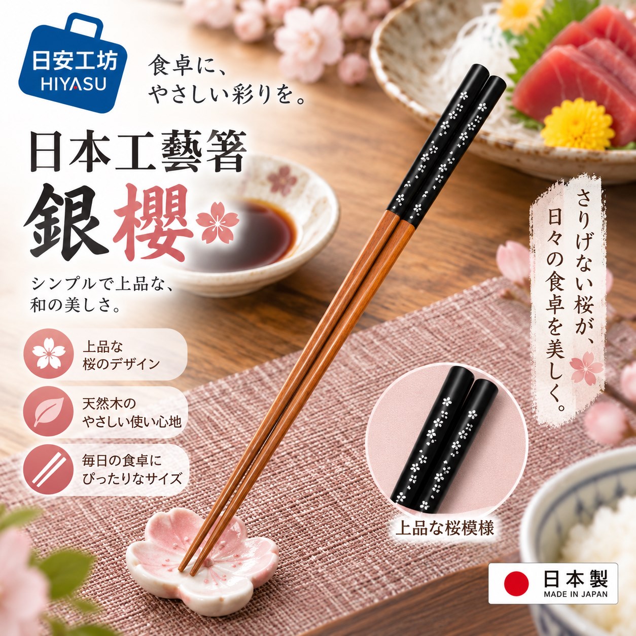 【HIYASU日安工坊】日本工藝箸-銀櫻, , large