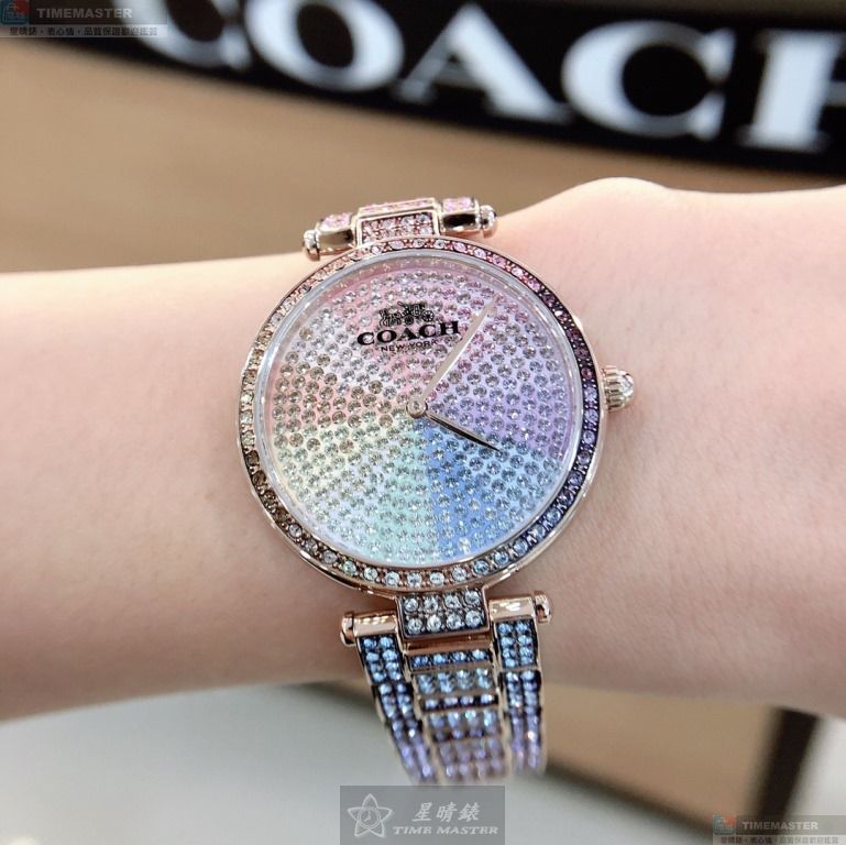 [星晴錶業]COACH手錶,34mm,CH00059彩虹圈錶面玫瑰金錶殼彩虹色精鋼錶帶款, , large