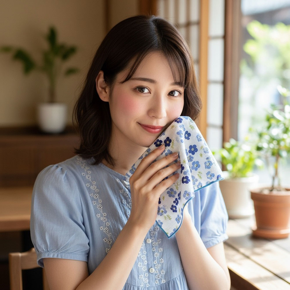 [瑪莎利亞]　日本製【濱文漾】純棉手帕/方巾－清藍小花（3入組）, , large