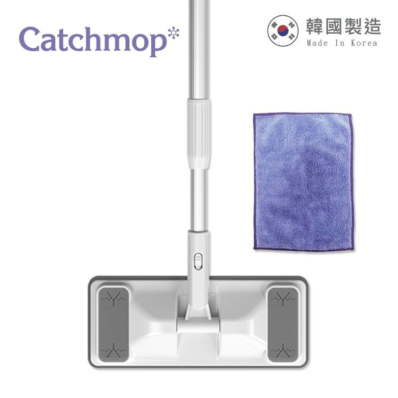 【THE LOEL】Catchmop 輕巧平板拖把組(1桿+1拖把布) / 輕鬆吸附灰塵、毛髮 、寵物毛髮等 / 適用任何地板🎁贈純水濕紙巾80抽1入, , large