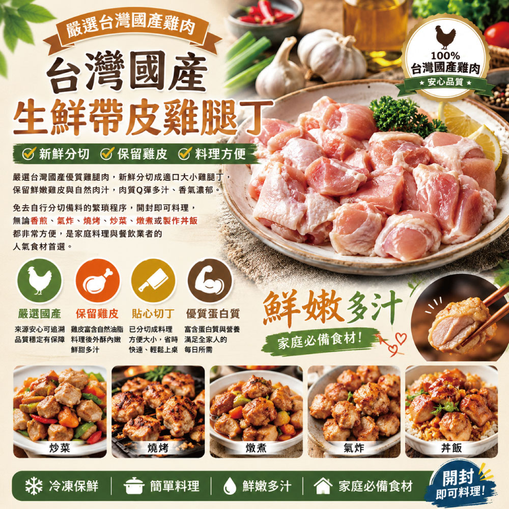 約克街肉鋪 台灣國產優質去骨雞腿丁1包(200g&plusmn;10%/包)_任選, , large